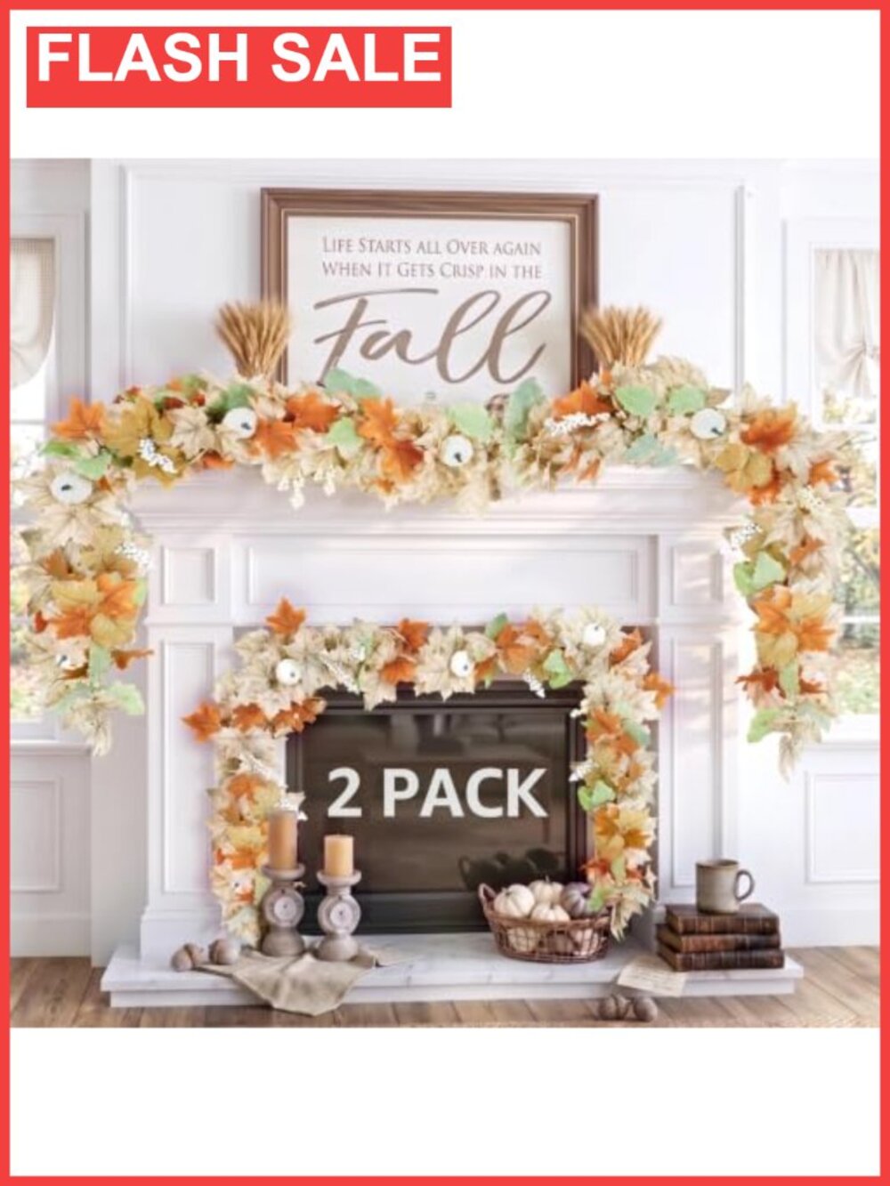 2 Pack 6Ft Artificial Maple Leaf Garland Fall Mantle Decor